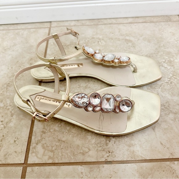 SOPHIA WEBSTER Ritzy Embellished Metallic Leather Thong Sandals size 7 - Picture 2 of 9